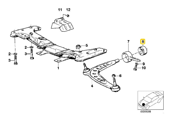 E30 Front Wishbone Rear Bush, Aluminium Outer Caster Offset