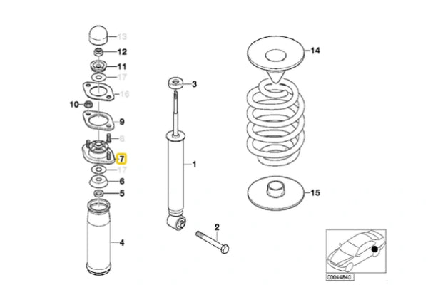 E36 318ti Rear Shock Top Mount Bracket and Bush 10mm