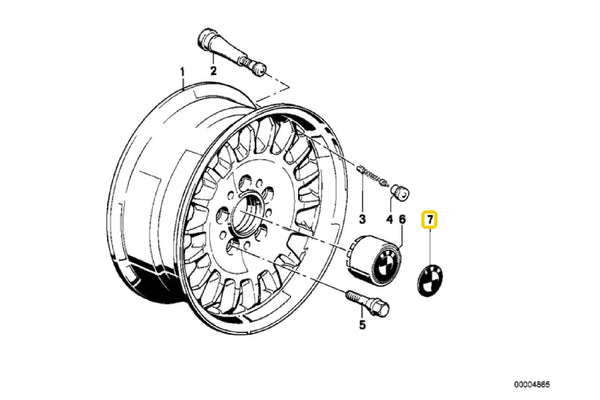 BMW Adhesive Wheel Emblem 64.5mm - 36131181080 - E12, E23, E24, E28, E34, E36,  E39, E46