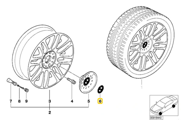 BMW Adhesive Wheel Emblem 64.5mm - 36131181080 - E12, E23, E24, E28, E34, E36,  E39, E46