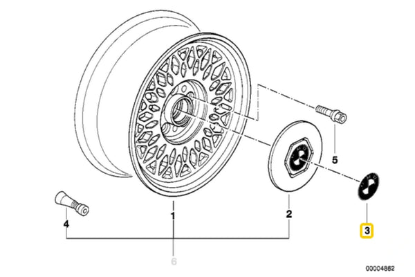 BMW Adhesive Wheel Emblem 64.5mm - 36131181080 - E12, E23, E24, E28, E34, E36,  E39, E46