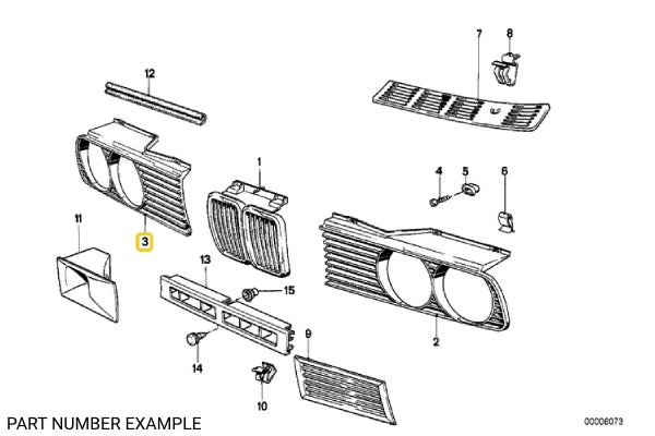 E30 Headlight Grille RHS - 51131876092